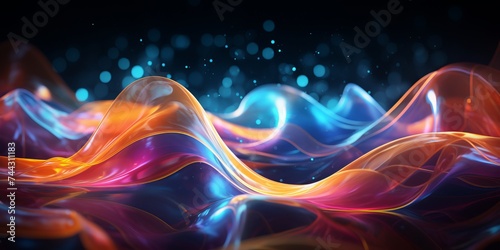 Abstract liquid glowing waves and lighting particles