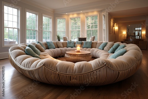 Sunken Living Room Concepts: Round Pouf Seating Fun Twist