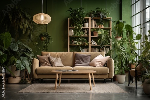 Nordic Plant Vibes: Urban Jungle Living Room Interiors With Green Sofa © Michael