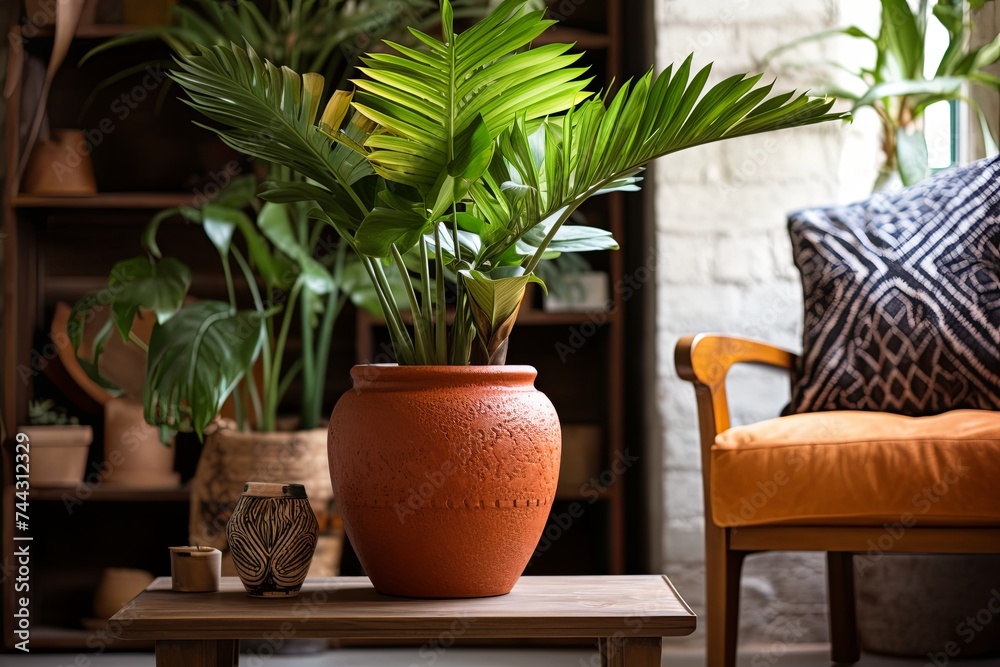 Chic Terracotta Pot Urban Jungle Living Room Interiors with Green Plants