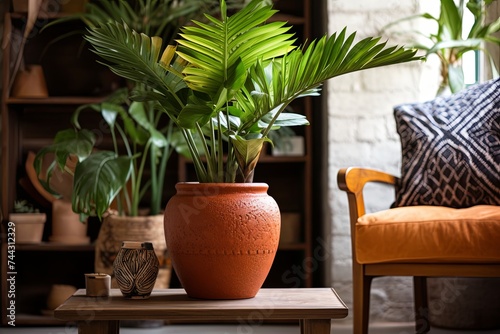 Chic Terracotta Pot Urban Jungle Living Room Interiors with Green Plants