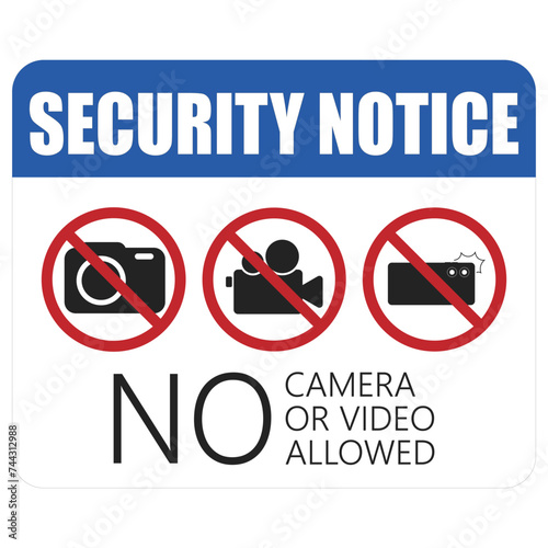 Printable security notice label sign no camera phone allowed, do not take picture and video with round camera crossed red label