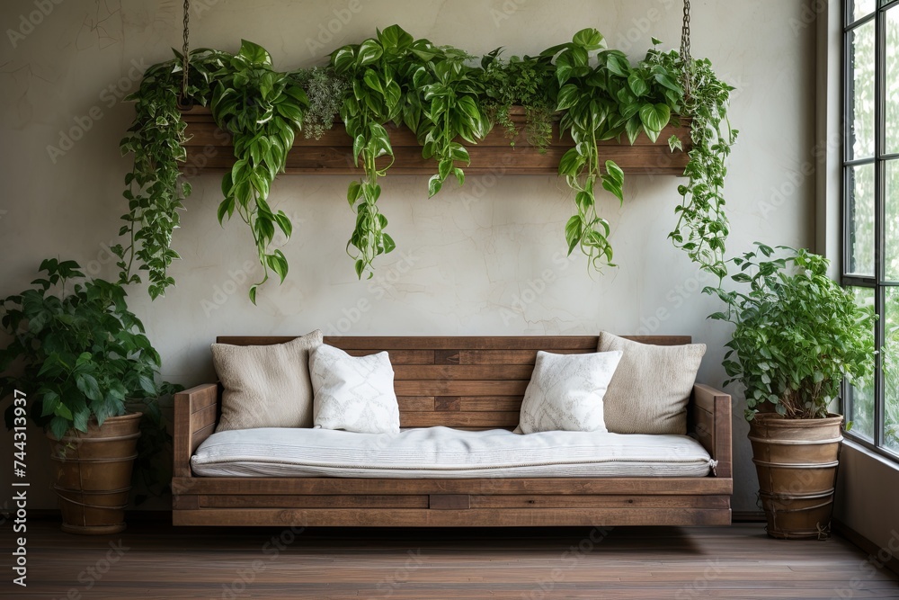 Rustic Wooden Floor Wall-Mounted Plant Decorations for Cozy Vibe with Couch Feel