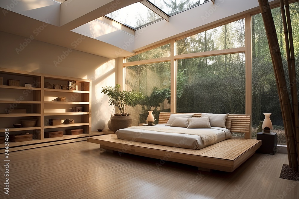 Zen Bamboo Loft: Minimalist Bedrooms with Stylish Furniture Integration