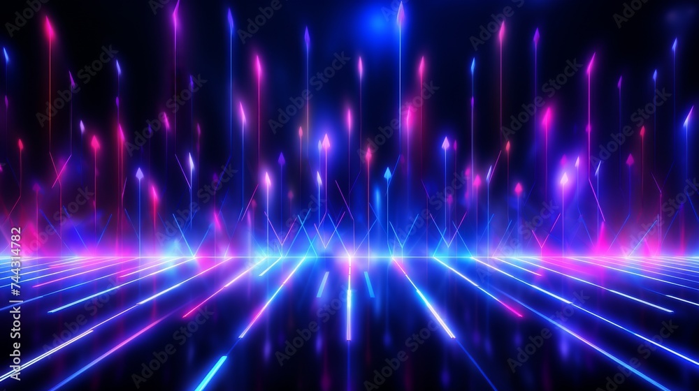 Abstract background with neon lights of arrows