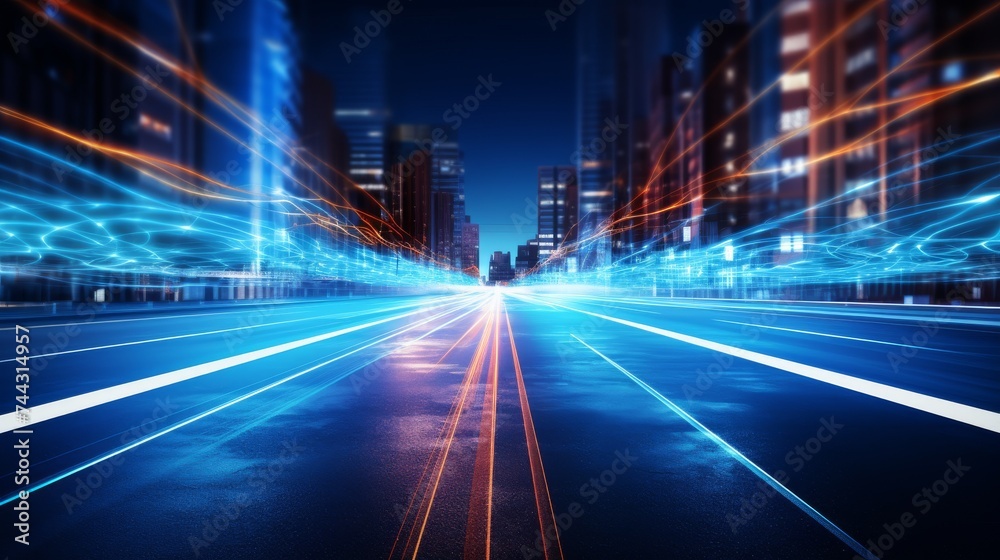 Road with blue light trails