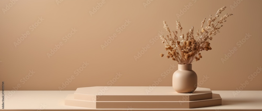 flowers in a vase minimalistic . empty podium and mockup