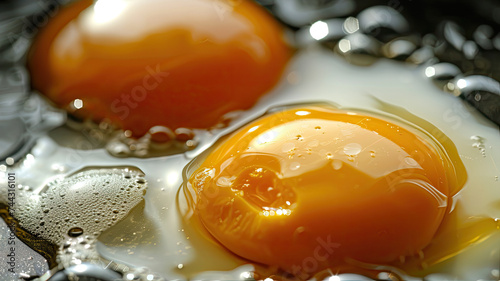 close up egg in hot coking oil 