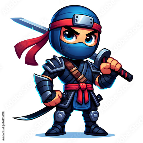 ninja with sword game character on PNG transparent background