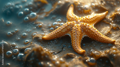 Texture of a starfishs bumpy surface its arms slowly undulating as it crawls along the ocean floor.