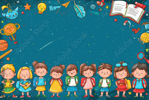 Wallpaper Mural Colorful composition, with cute schoolchildren and school design elements Torontodigital.ca