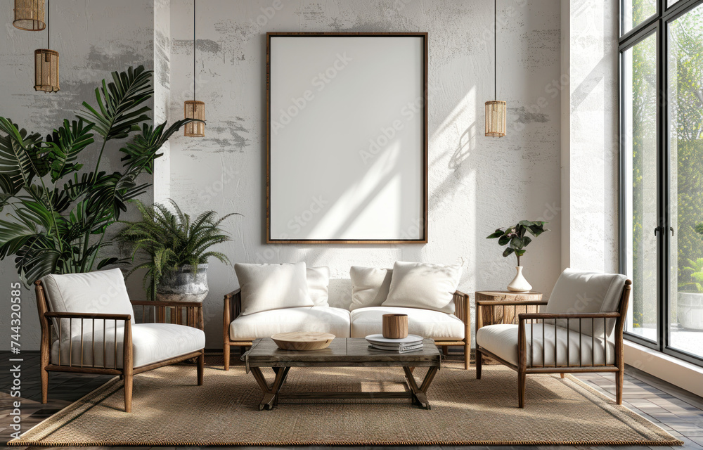 beautiful interior design furniture with mockup poster artwork with ...