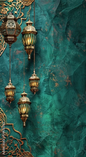  Elegant teal and navy nakheel with lanterns for a professional greeting. photo