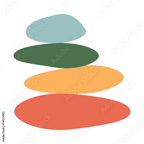 Vector Illustration of balance made of colored stones. Balance concept. Zen stones flat design style. Isolated in white background in eps 10.