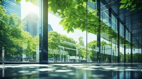 Green business with glass office building