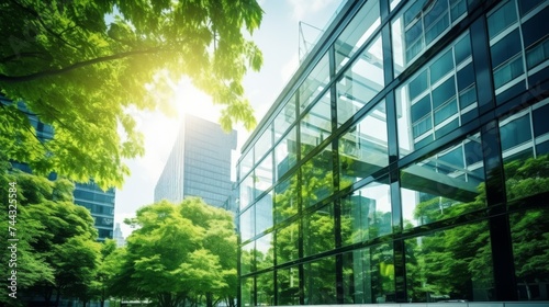 Green business with glass office building