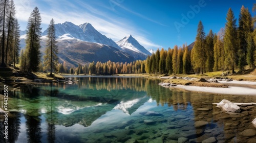 Amazing view of a clear lake in the alps
