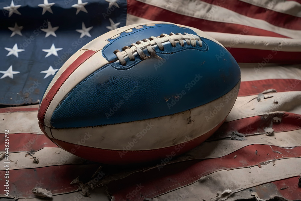 old rugby ball on the US flag
