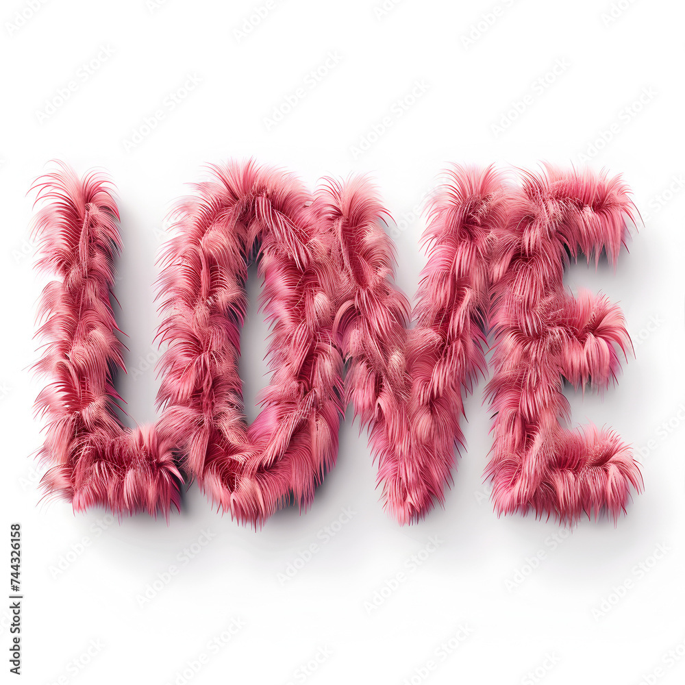 Pink furry letters forming the word Love 