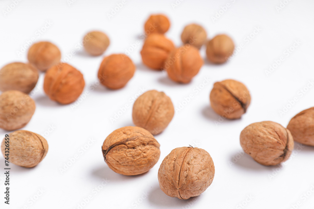 Whole walnuts on white background Whole walnuts on white background