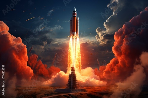Rocket launch. Digital take success. Generate Ai