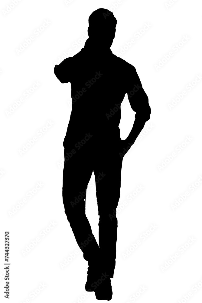 Obraz premium standing man silhouette black and white vector image Modern person portrait, beauty, male body line art. For use as a brochure template or for use in web design
