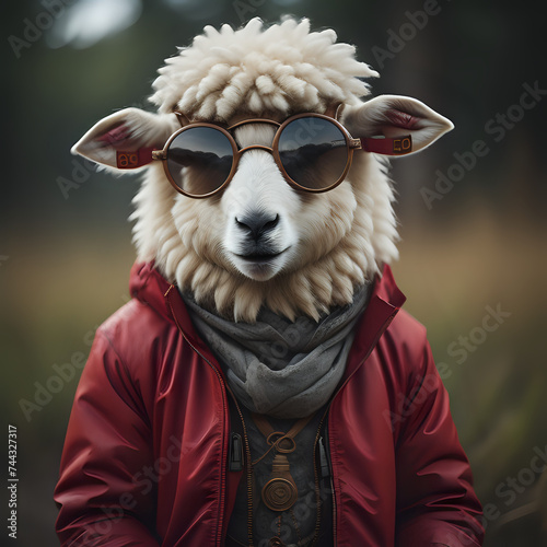 A sheep wearing sunglasses and a red jacket - generated by ai © CarlosAlberto