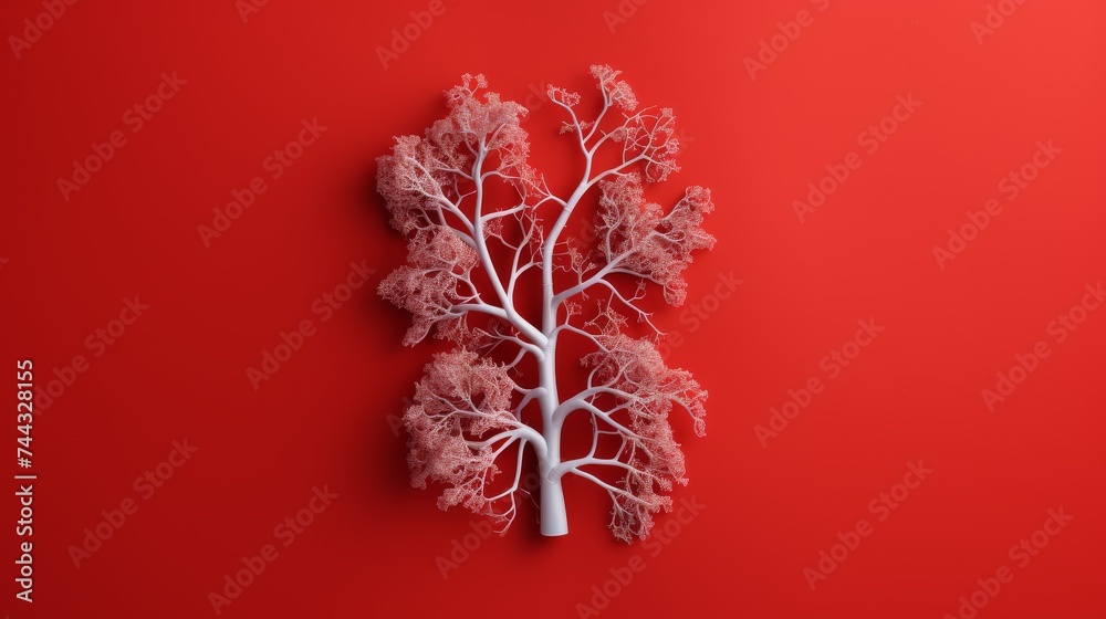 Naklejka premium Human lung on red background