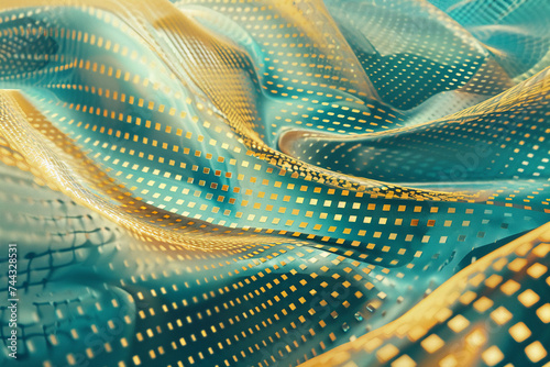 abstract fractal background with golden and blue pattern, Generative Ai