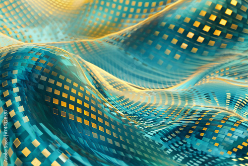 abstract fractal background with golden and blue pattern, Generative Ai