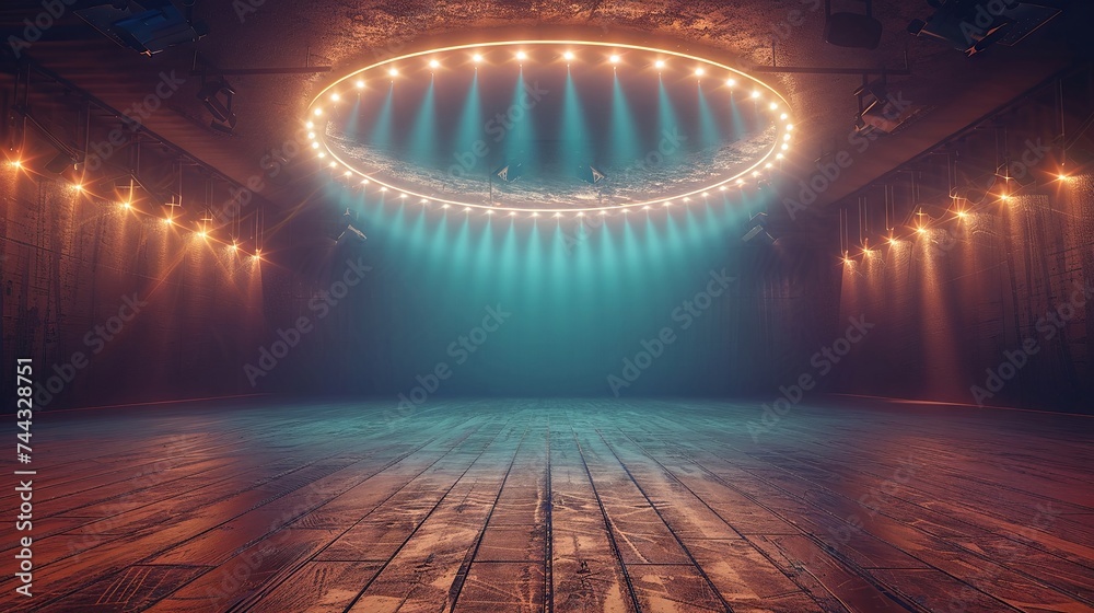 Wide-open dance studio with a ring of lights, high contrast and soft shadows - obrazy, fototapety, plakaty 