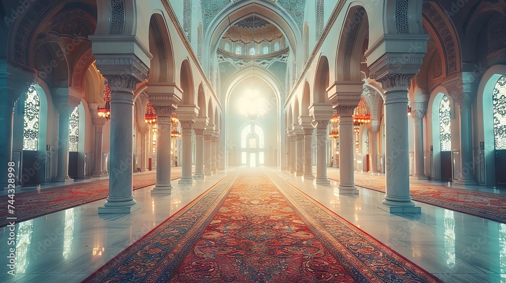 Serene mosque interior in traditional Islamic style