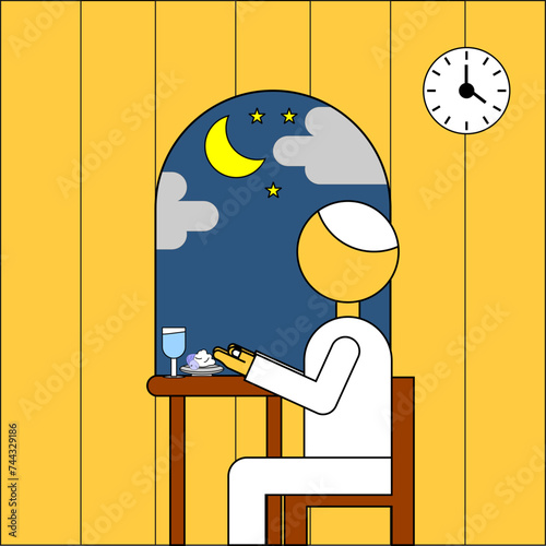 vector illustration of a Muslim character going to sahur in the month of Ramadan, good for Ramadan, Islamic themed designs