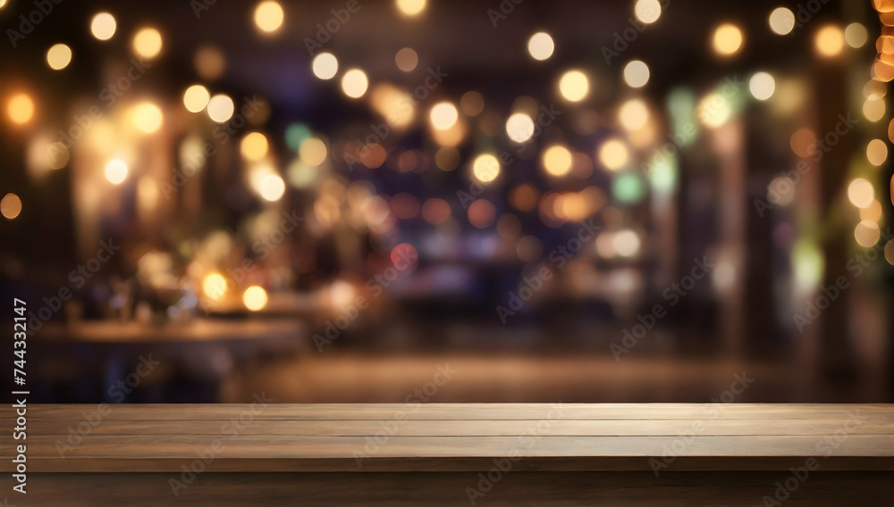 Empty table background with party time bokeh background.