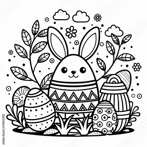 Easter Bunny and Eggs Card Illustration