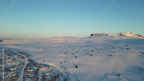 Aerial view of Hallingskarvet Mountain in winter in Hallingskarvet National Park, Geilo, Norway photo