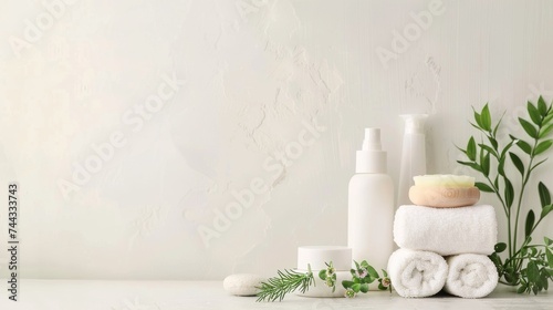 Spa facial products display, elegant and clean setting