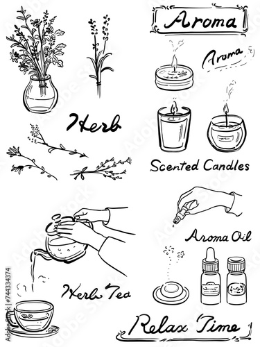 リラックスアイテムの手描きイラスト　1色