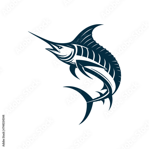 Vector icon illustration silhouetted blue marlin fishing logo