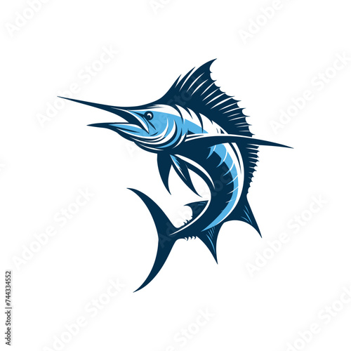 Vector icon illustration silhouetted blue marlin fishing logo