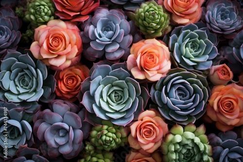 Roses succulent flowers petal. Cacti bloom. Generate Ai