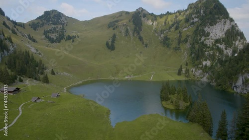 Cinematic drone shot over Switzerland lake photo