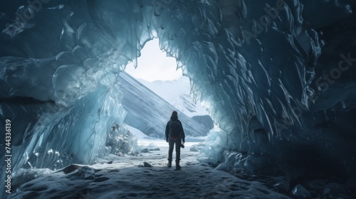 person in the ice cave