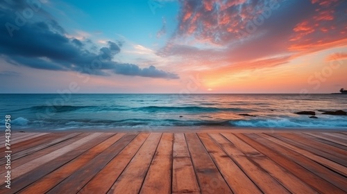 Wooden products near sea under blue sunset sky at evening © Media Srock