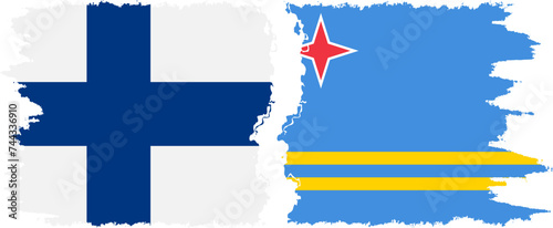 Aruba and Finland grunge flags connection vector