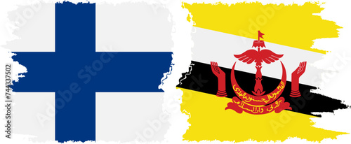 Brunei and Finland grunge flags connection vector