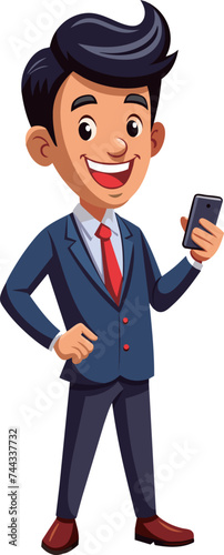 Businessman using smartphone. Vector illustration of a cartoon businessman with mobile phone.