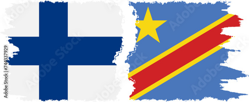 Congo - Kinshasa and Finland grunge flags connection vector