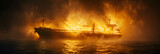 Massive marine oil spill ablaze. Fire at Modern Granary elevator in seaport.

