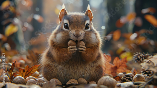 Chipmunk with cheeks full of nuts and seeds © somruethai